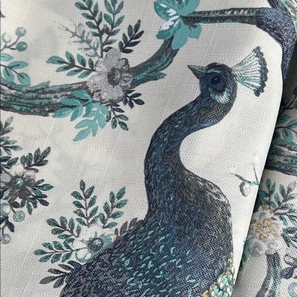 Laura Ashley Peacock Curtains 2 Panels Pole Top Floral Teal Cream 38 x 96 NEW - Picture 8 of 11